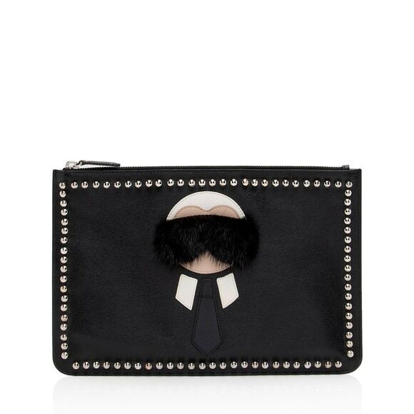 Fendi Handbags - Fendi Studded Leather Mink Karlito Zip Pouch